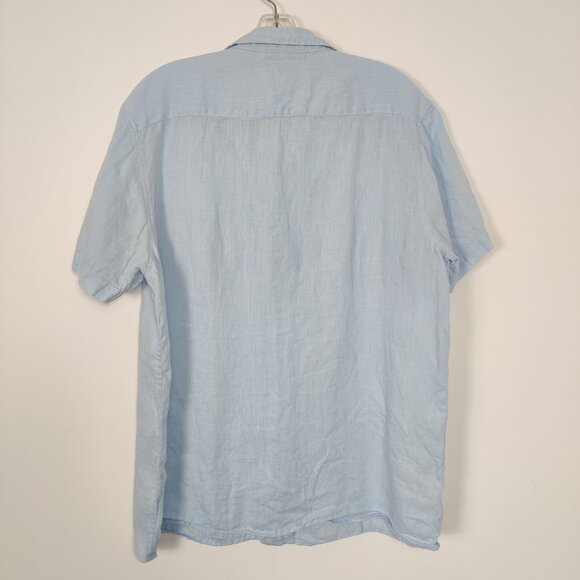 Tenth + Ocean Men's Button Down Blue Shirt Size XL 100% Linen Beach Resort - Picture 2 of 9